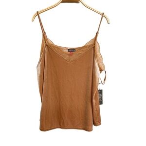 New Vince Camuto Tan Velvet Velour Lace Trim Camisole Top‎